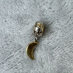 Danbury Mint Crescent Moon Charm European Bead Silver and Gold